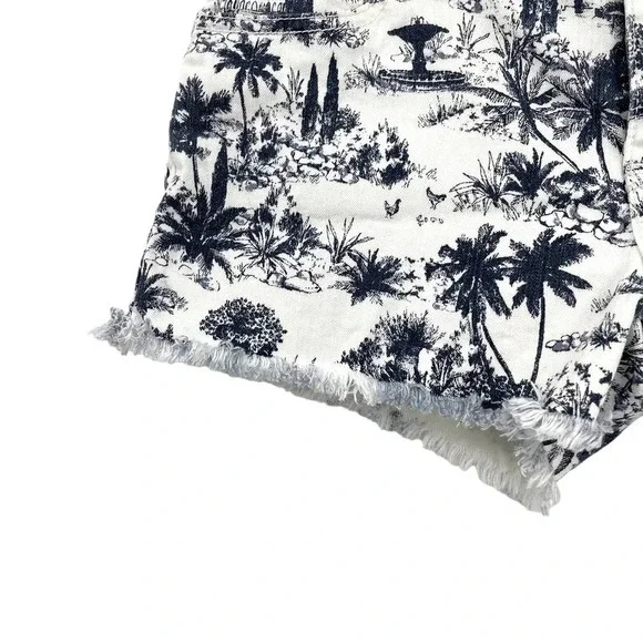 Tory Burch Frenesi Frayed Tropical Palm Tree Printed Denim Shorts Size 27‎